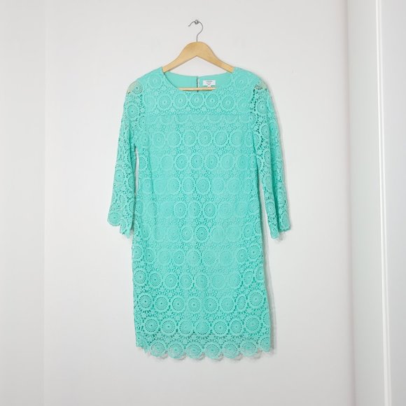 Crown & Ivy Womens Green Mint Lace 3/4 Sleeve Round Neck Evening Summer Dress 4P - Picture 1 of 12
